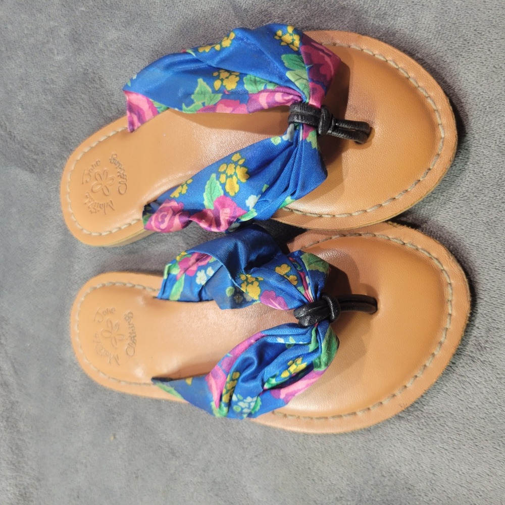 Matilda Jane Clothing Girls Floral Fabric‎ Knot Thong Sandals Blue Pink Size 10